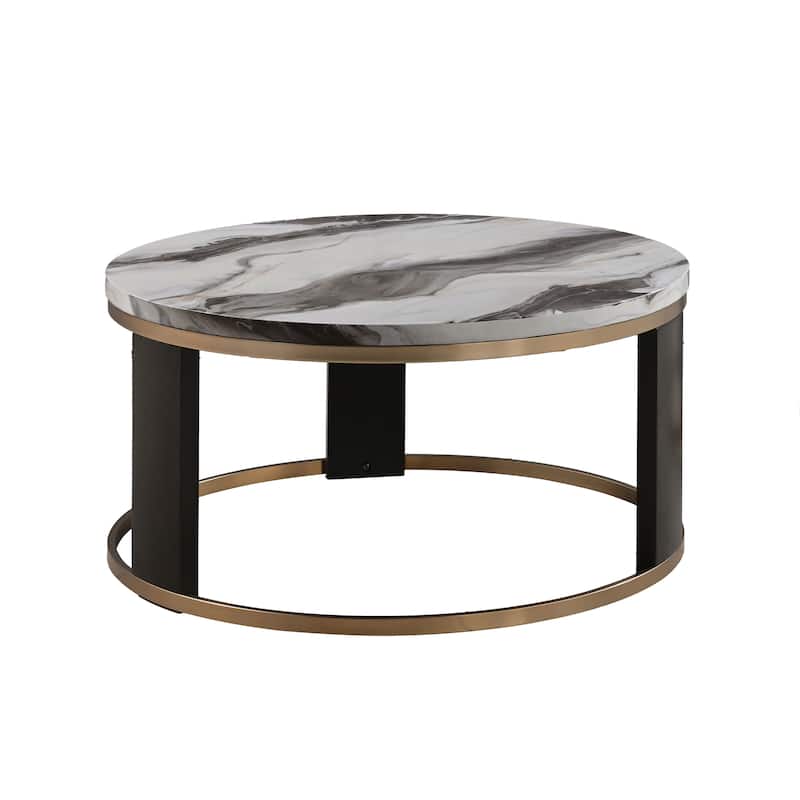 Furniture of America Morai Modern Black and White Wooden Round Coffee Table