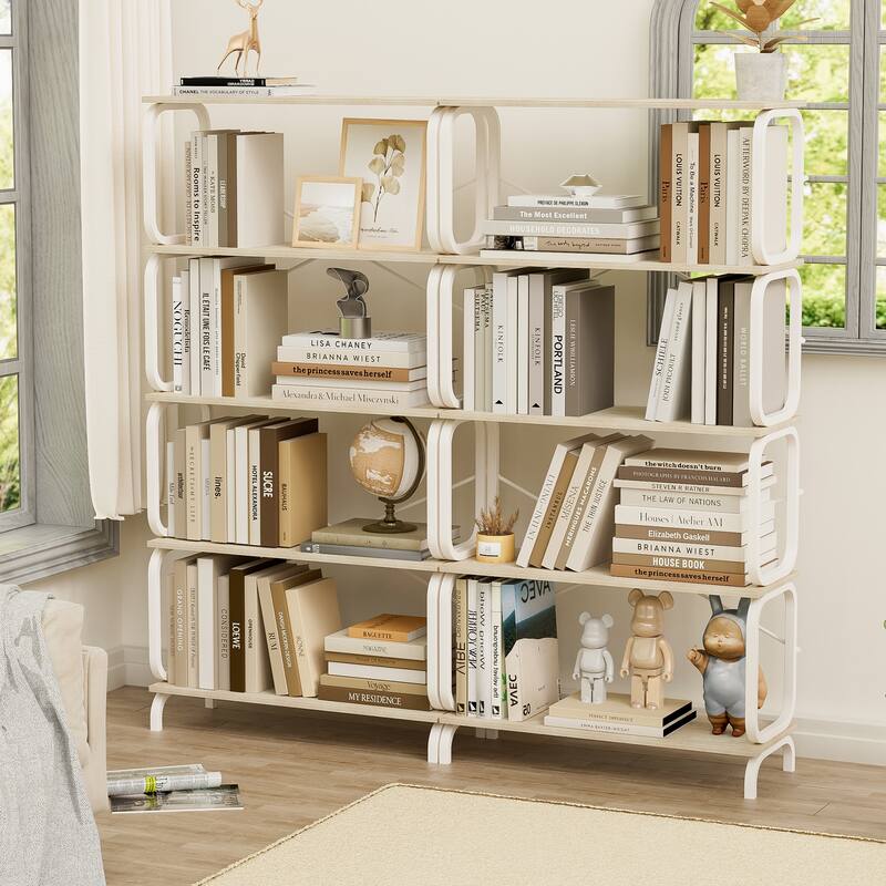 5 Tier Large Book Shelf,Bookcase Home Office Open Bookshelf,Shelves for Living Room,Office Shelf,Bookshelf with Metal Frame - White