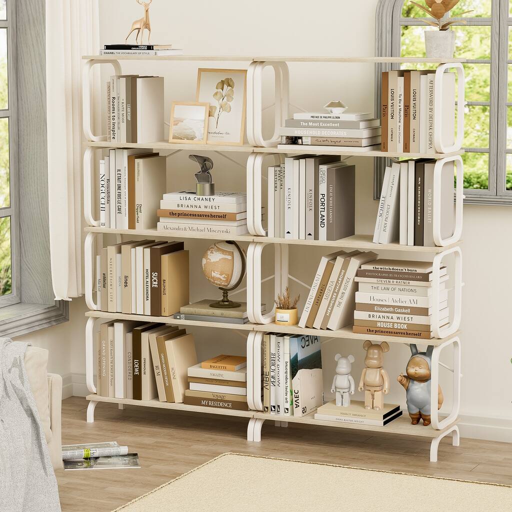Anmytek 5 Tier Industrial Open Bookshelf White Metal Frame