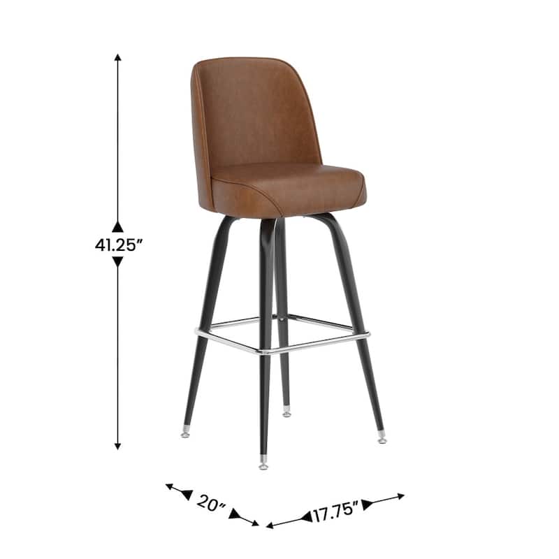2 Pack Metal Barstool with Swivel Vinyl Upholstered Bucket Seat and Footrest - 18.5"D x 18.5"W x 42.5"H