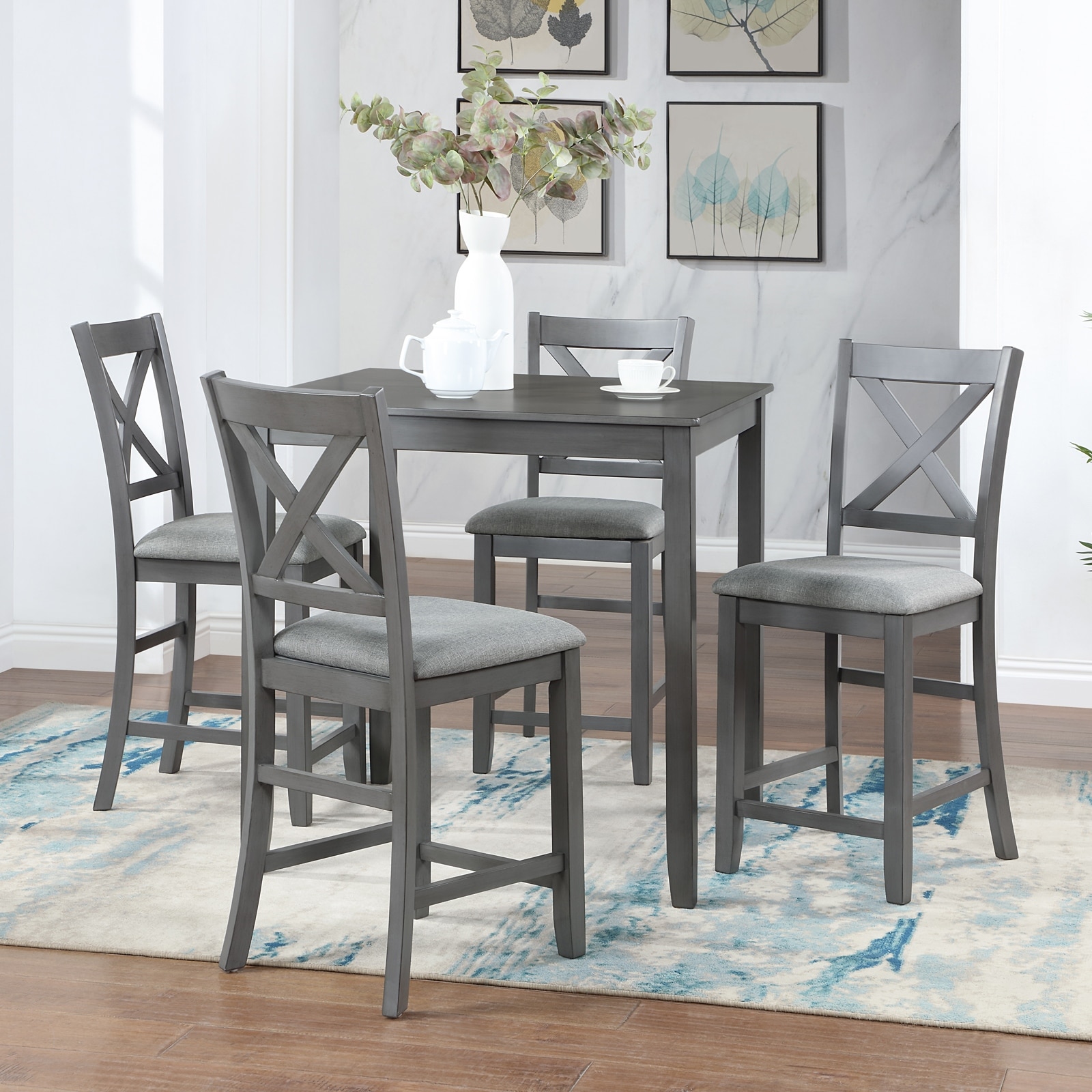 5-Piece Dining Set with Square Dining Table & Upholstered Chairs
