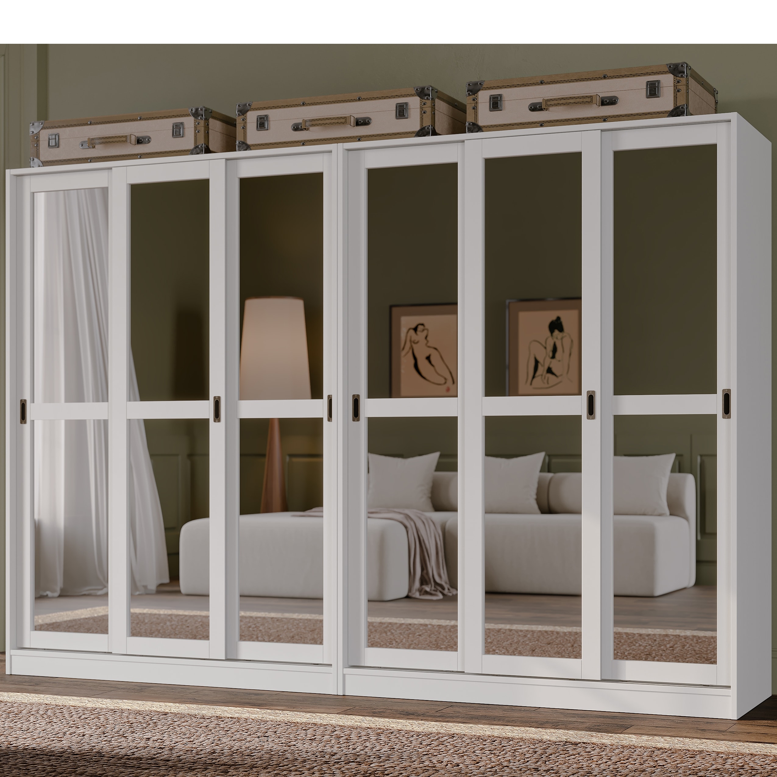 bettie brown dresser Palace Imports White 6 Sliding Wardrobe with Mirrored Doors Hvyesh Womens Halloween Costumes ms 10/17/22 Size:Us 4 Vintage Style with Modern