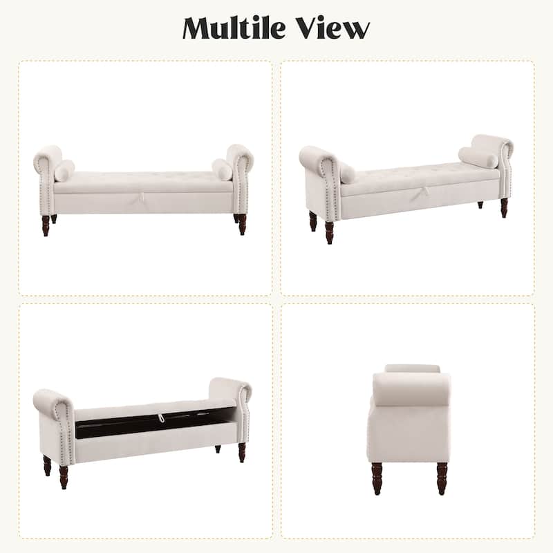 HOMYKA 66.9" Tufted Storage Bench with Rolled Arms Ottoman Long Bench