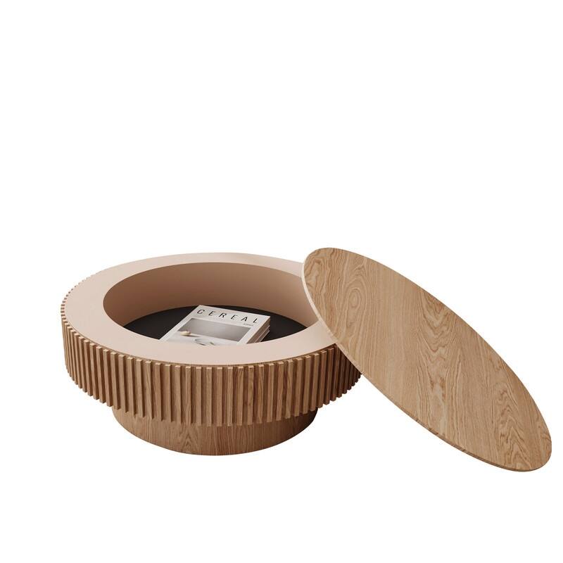 Modern 31.5" Round Coffee Table with Storage Solid Wood Veneer for Living Room and Bedroom Use