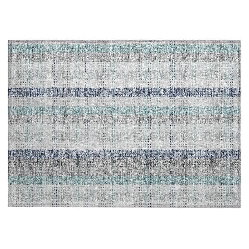 Machine Washable Indoor/ Outdoor Modern Plaid Chantille Rug