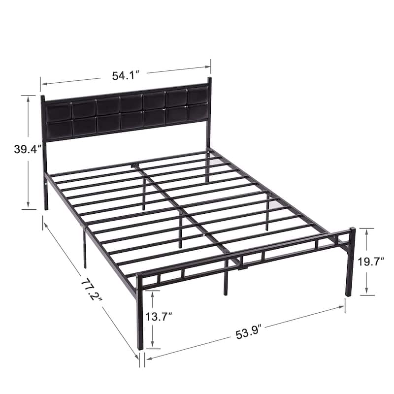 VECELO Faux Leather Tufted Bed, Metal Frame Bed Frame