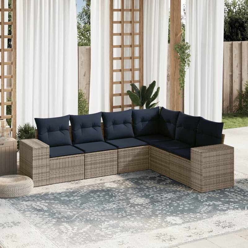 vidaXL 6/7 Piece Patio Sofa Set with Cushions Black/Brown/Gray Poly Rattan - 24.4 x 24.4 x 27.2