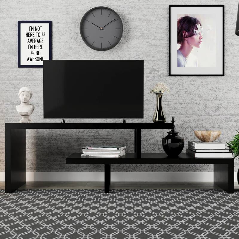 Orford Minimalist Modern MDF Wooden Shelves TV Console Entertainment Stand with Iron Legs Low Maintenance