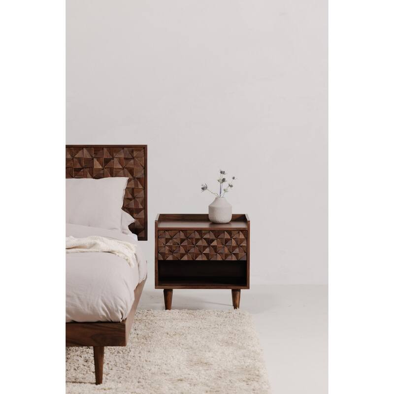 NADAAL STUDIOS Lennon, Queen Bed with Carved Headboard, Walnut