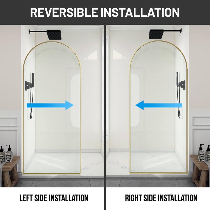Ember Series 34 in. W x 78 in. H Fixed Framed Shower Door in Black, Gold or Nickel Finish with Clear or Fluted Glass