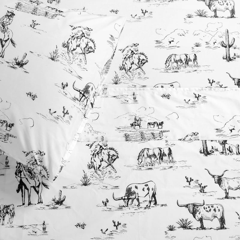 Paseo Road Ranch Life 200TC Cotton Western Rustic Cowboy Animal Toile 4 Piece Sheet Set