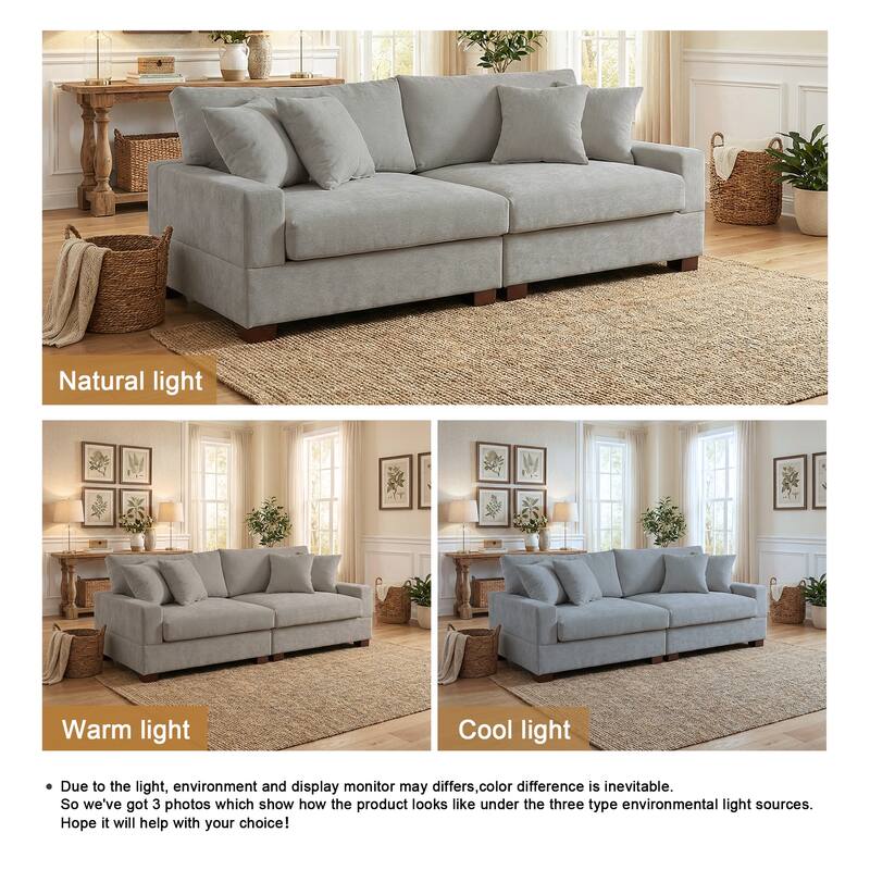 2 Set Chenille Upholstered Modular Sectional Sofa Chaise with Pillows