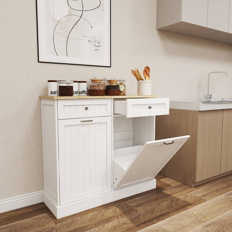 Two Drawers and Two-Compartment Tilt-Out Trash Cabinet Kitchen Trash Cabinet