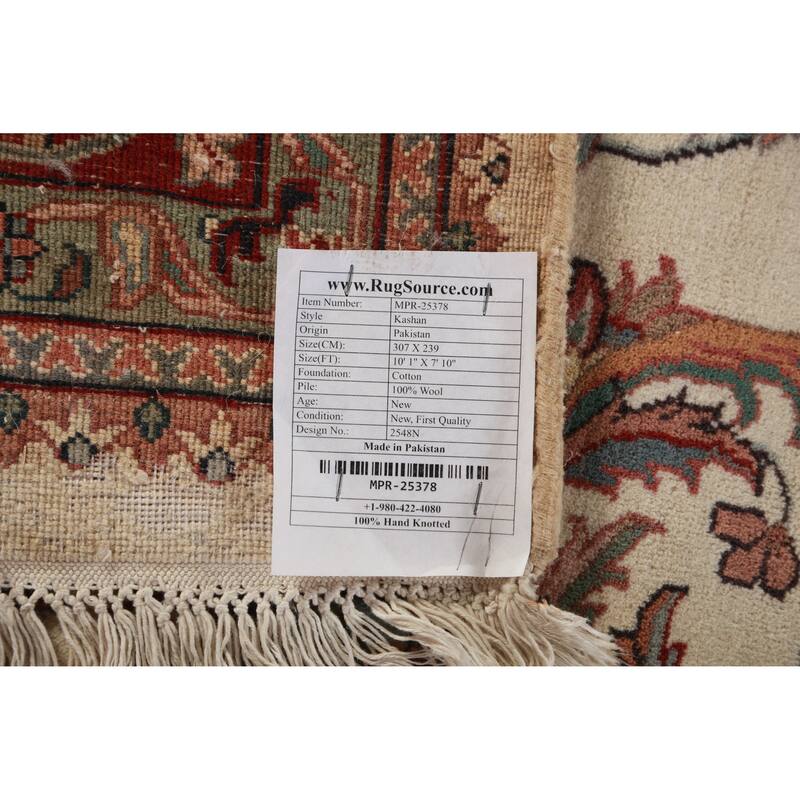 Ivory Floral Kashan Oriental Area Rug Hand-Knotted Wool Carpet - 7'10"x 10'1"