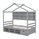 preview thumbnail 11 of 57, Wooden House-shaped Twin House Bed with Bedside Built-in Storage Shelves,Under Bed Storage,Kids and Baby