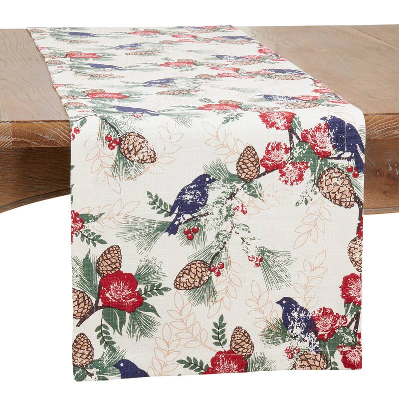 Table Runner With Pinecones and Birds Design - 14"x90"
