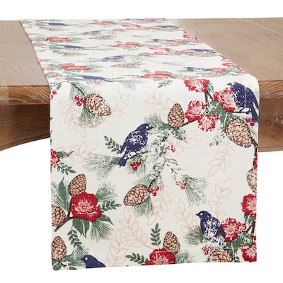 Table Runner With Pinecones and Birds Design