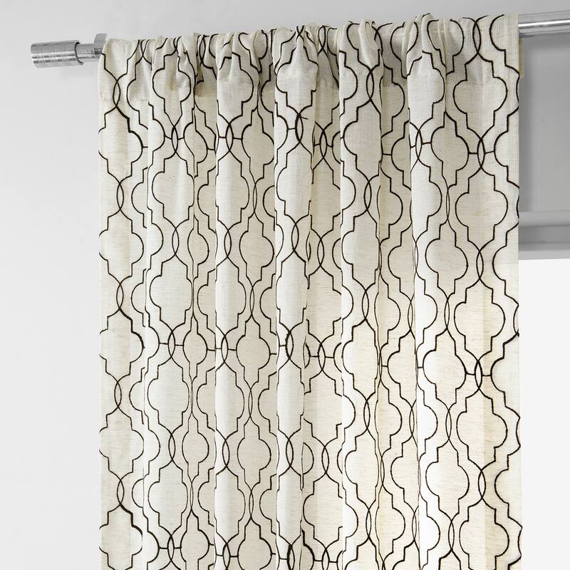 Exclusive Fabrics Saida Embroidered Faux Linen Sheer Curtain (1 Panel)