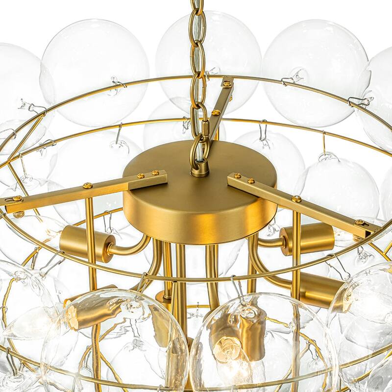 Brass Dreamy 9-Light Cluster Clear Glass Globe Bubble Chandelier