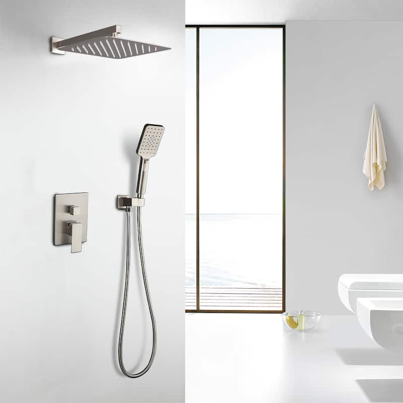 Clihome 10"Square Brushed Nickel Finish Showerhead and HandHeld Shower