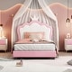 preview thumbnail 1 of 37, Twin Upholstered Platform Bed with Crown-Shaped Headboard, Pink & White Princess Design, Sturdy PU Leather Frame Twin Pink - Twin