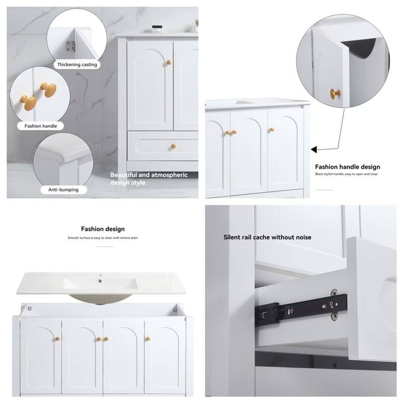 48" Bathroom Vanity with Ceramic Sink Combo, Abundant Storage Cabinet