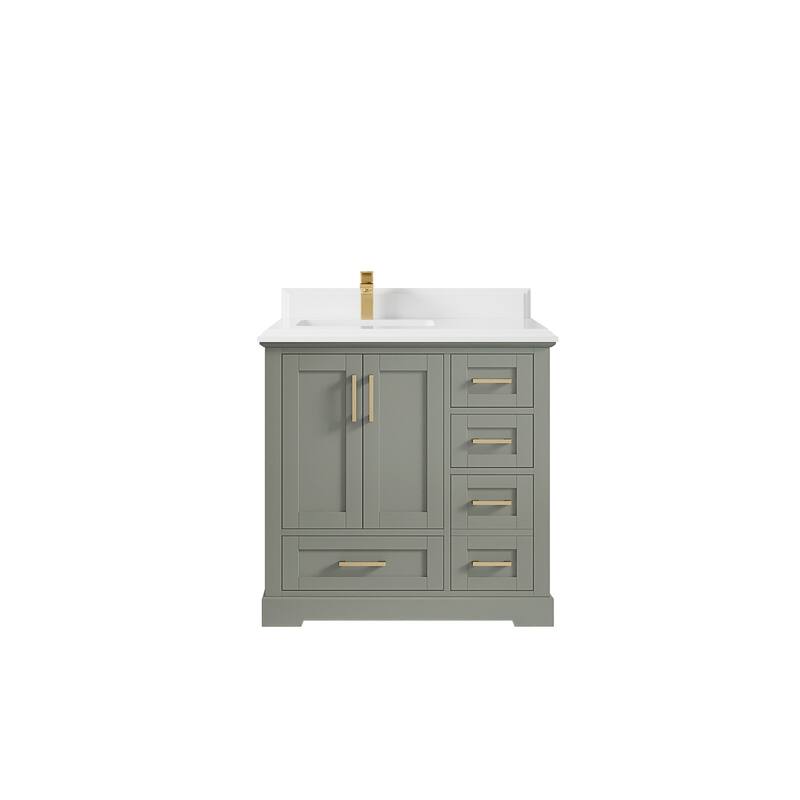 Willow Collections 36 x 22 Boston Left Offset Sink Bathroom Vanity with Quartz or Marble Countertop - 1.5"White - Evergreen