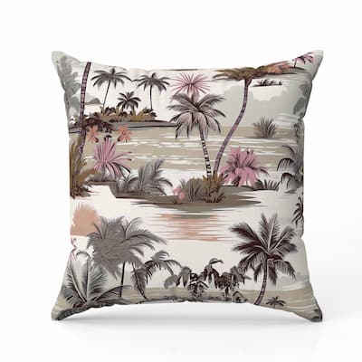 Tropical Beach Faux Suede Reversible Throw Pillow Beige and Brown