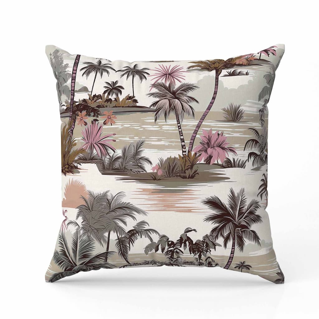 Tropical Beach Indoor/Outdoor Reversible Throw Pillow Beige and Brown