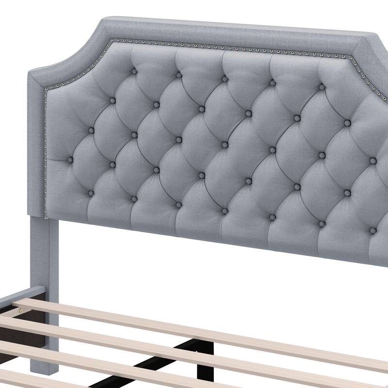 Moasis Upholstered Tufted Bed Frame with Adjustable Height Headboard