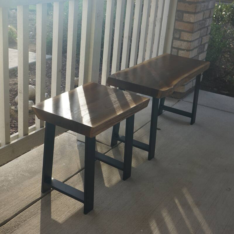 Greenage Pieced Teak Rectangle Bench Rustic Metal Seating Chair