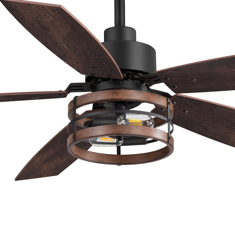52-inch Farmhouse Ceiling Fan with Light and Remote-5 Reversible Blades