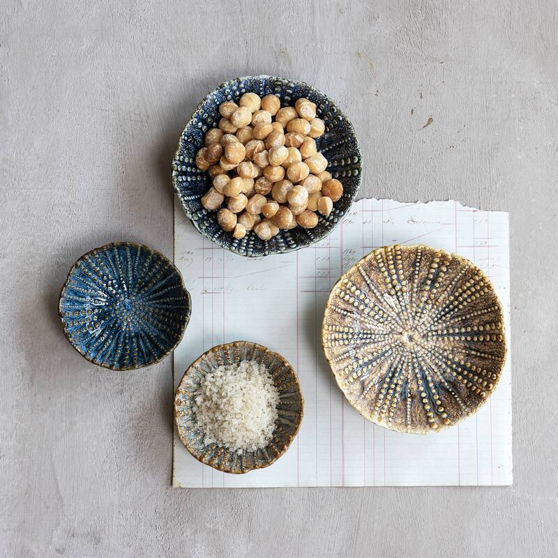 Stoneware Dish with Embossed Dots in Two Styles