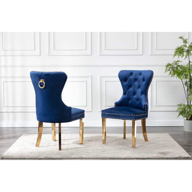 Porthos Home Caily Tufted Velvet Dining Chairs with Gold Chrome Legs, Set of 2