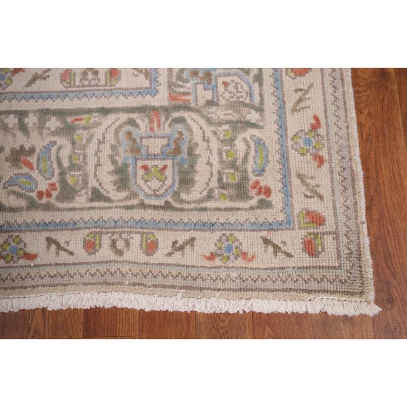 Beige Tabriz Persian Vintage Area Rug Hand-Knotted Wool Carpet - 8'8" x 10'8"