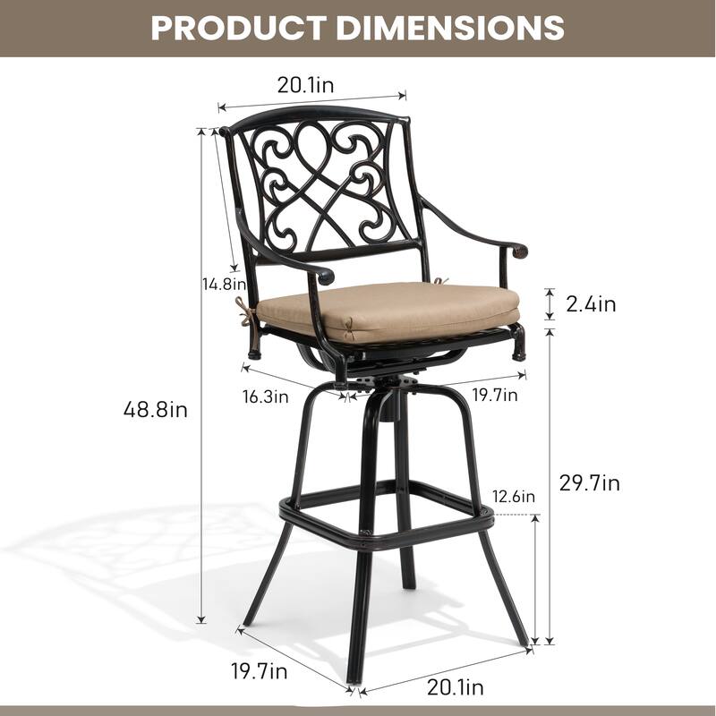 Outdoor Patio Aluminum Swivel Bar Stool with Sunbrella Cushion