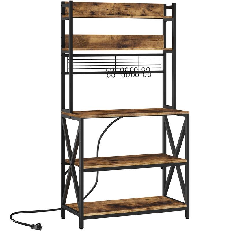 Yaheetech 5-Tier Industrial Kitchen Baker’s Rack Microwave Oven Stand with Power Outlets