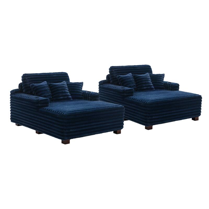 53"W Oversized Plush Fur-Like Chaise Lounge Sofa with Cup Holder