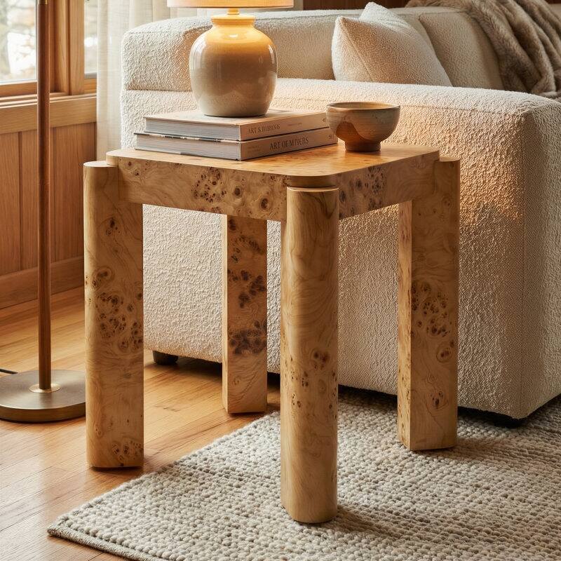 Chorus Side Table Modern Wooden Clear Maple Burl Nightstand