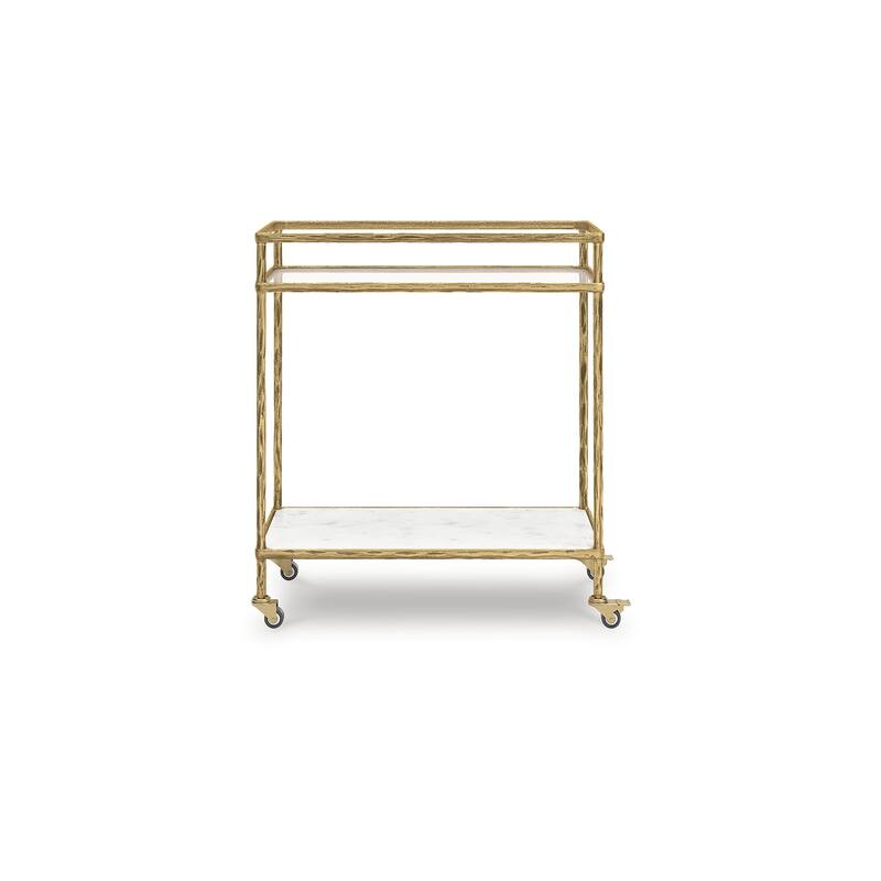 Signature Design by Ashley Plattfield Gold/Clear Bar Cart - 28" W x 14.5" D x 31.63" H