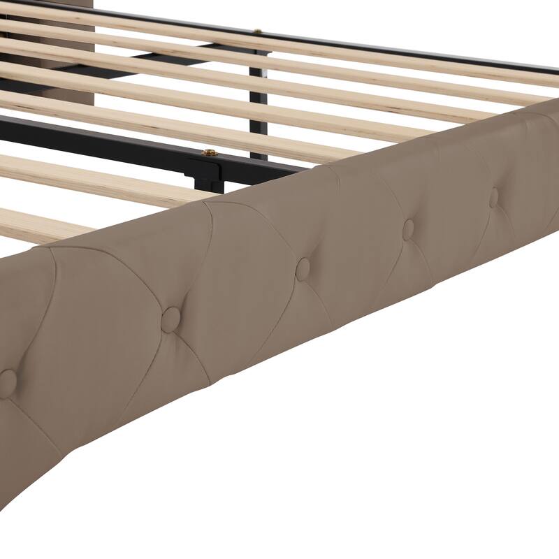 Christopher Knight Home - Modern Upholstered Platform Bed with Wood & Metal Frame with Button-Tufted Headboard
