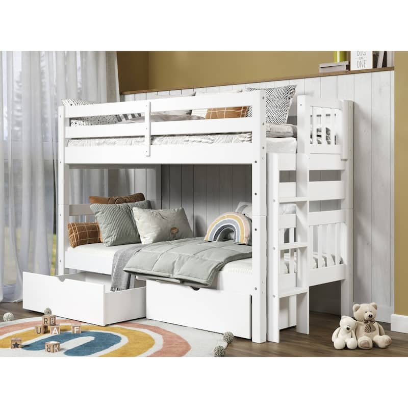 Taylor & Olive Trillium Twin over Twin Bunk Bed with Ladder, 2 Drawers - White