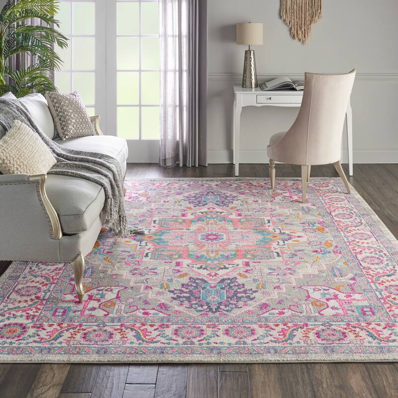 Nourison Cayuga Oushak Boho Medallion Area Rug - 8' x 10' - Light Grey/Pink