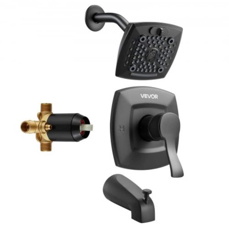 Matte Black 4-Piece Tub and Shower Faucet Set with Brass and Stainless - Shower Head: 5.12 x 5.12 in - Matte Black