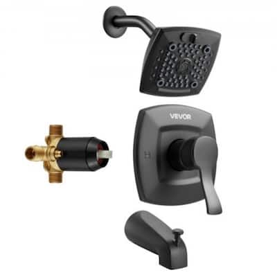 Matte Black 4-Piece Tub and Shower Faucet Set with Brass and Stainless - Shower Head: 5.12 x 5.12 in