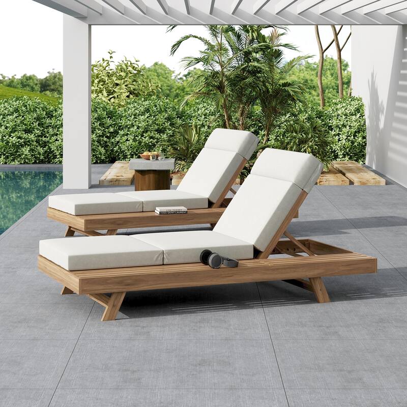 Christopher Knight Home - Bellara Modern Outdoor Acacia Wood Adjustable Chaise Lounge with Water-Resistant Headrest Cushion
