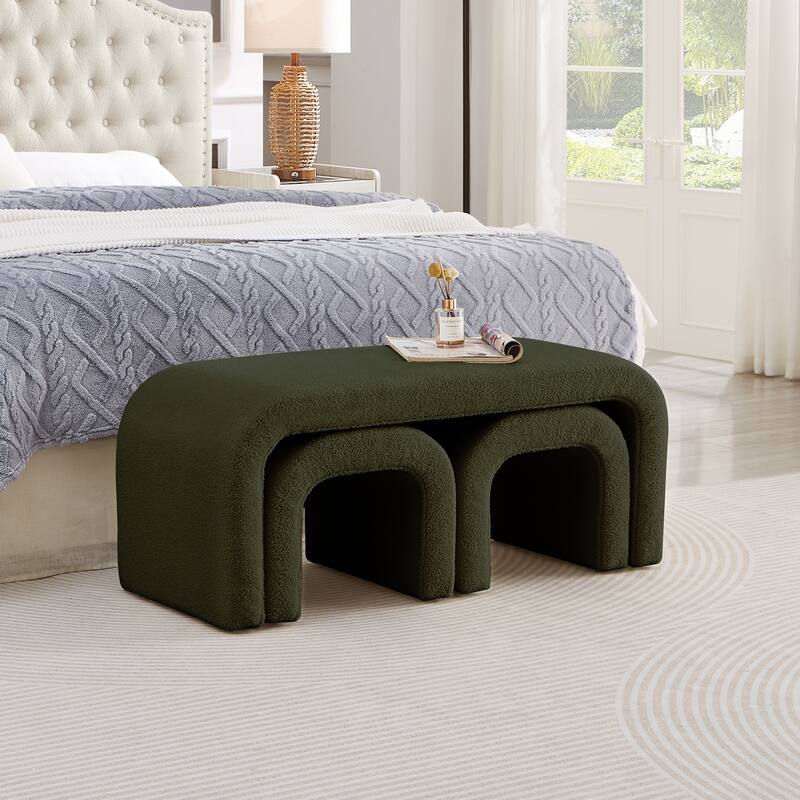 Set of 3 U-Shaped Modern Bench Teddy Ottoman Bench
