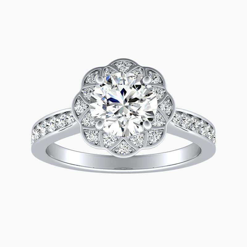 Auriya 14k Gold Round Lab Grown Art Deco Halo Engagement Ring 1.00 to 5.00 ct. tw. (F-G, VS) - 1.00 carats - White - 8
