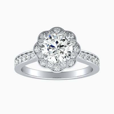 Auriya 14k Gold Round Lab Grown Art Deco Halo Engagement Ring 1.00 to 5.00 ct. tw. (F-G, VS)