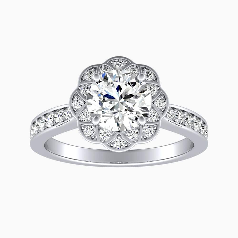 Auriya 14k Gold Round Lab Grown Art Deco Halo Engagement Ring 1.00 to 5.00 ct. tw. (F-G, VS)